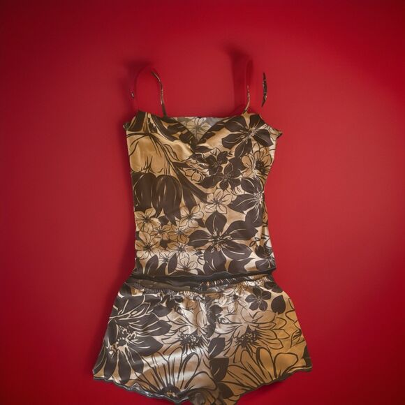 Other - Rue 21 Silky Pajama Set. Beige & Brown Floral. Tank Top w/ Shorts Small